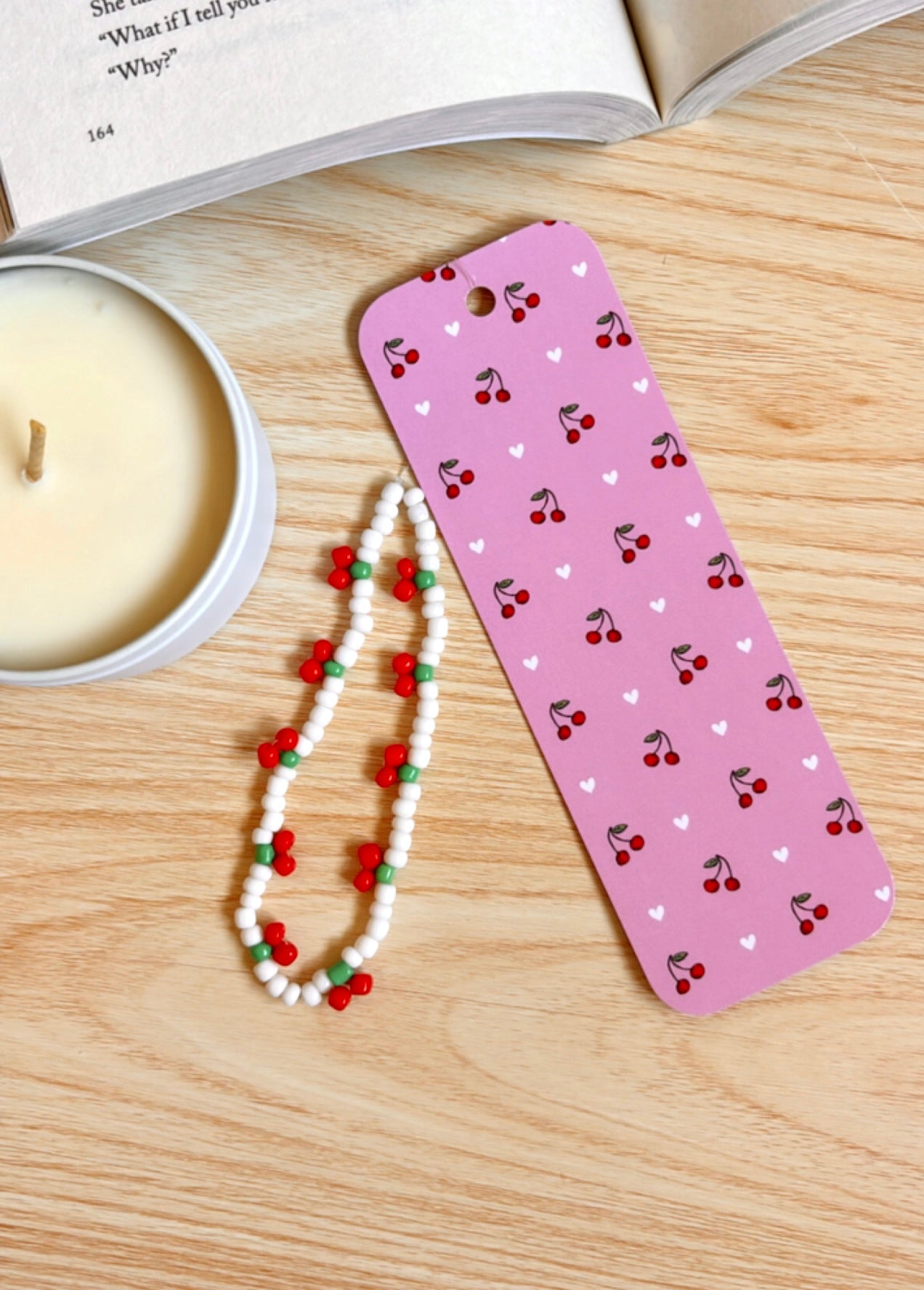 Cherry Beaded Bookmark